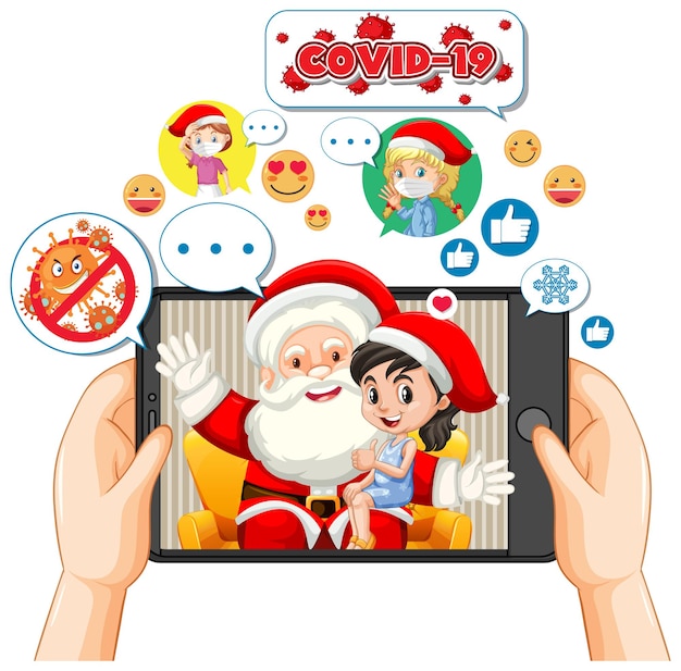 Santa Claus on tablet display with social media icon