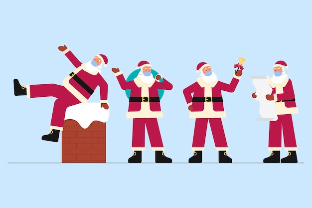 Free vector santa claus wearing medical mask pack