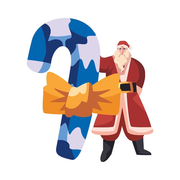 Free Vector santa claus with candy cane illustration