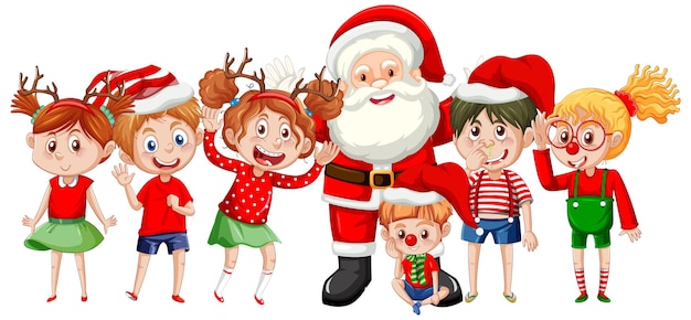 Santa Claus with children on white background