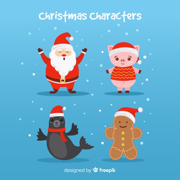 Free Vector santa claus with cute animals and gingerbread characters