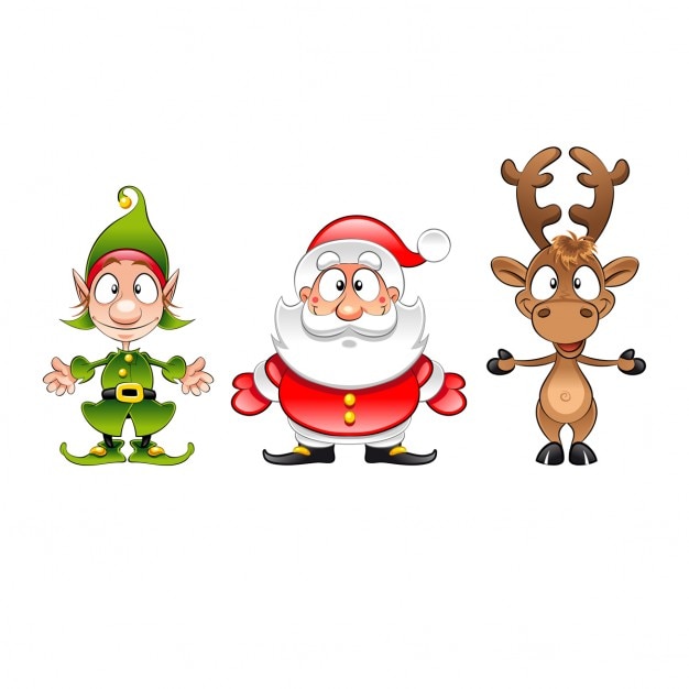 Free Vector santa claus with a funny elf and reindeer