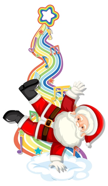 Free vector santa claus with melody symbols on rainbow wave