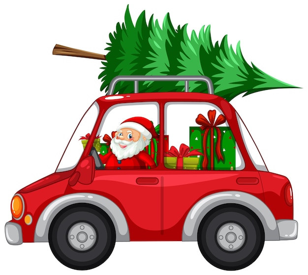 Santa driving car to delivery Christmas gifts