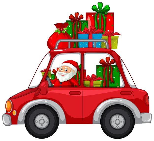 Santa driving car to delivery Christmas gifts