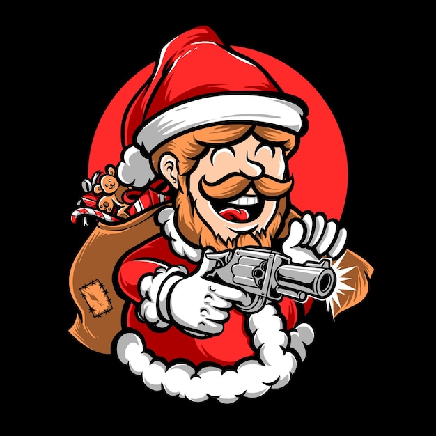 Free vector santa holding gun cartoon logo