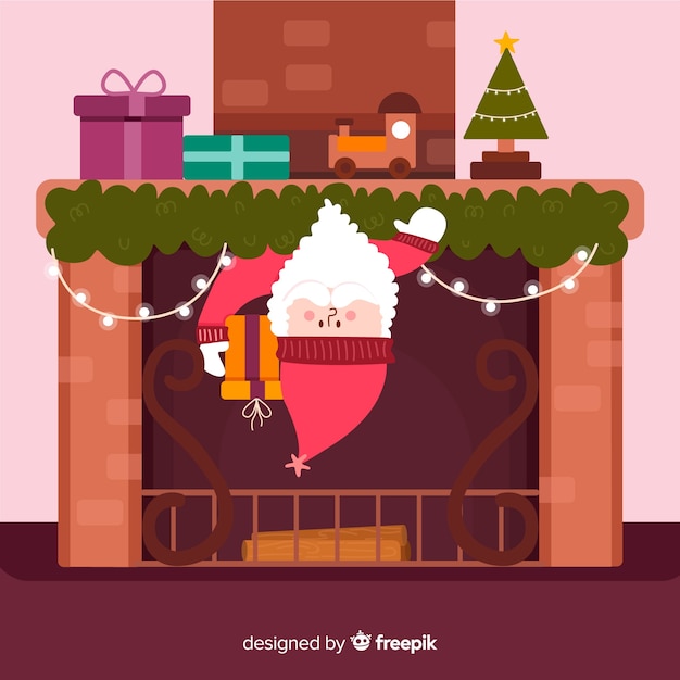 Free Vector santa peeping out from fireplace