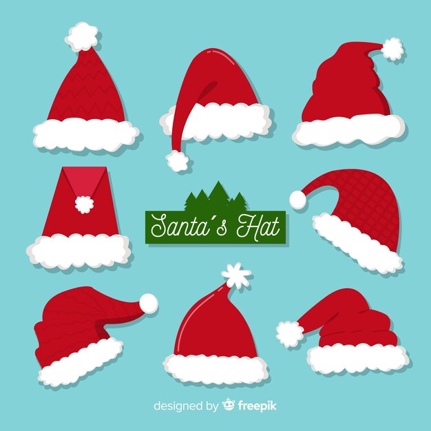 Santa's hat christmas collection in flat design