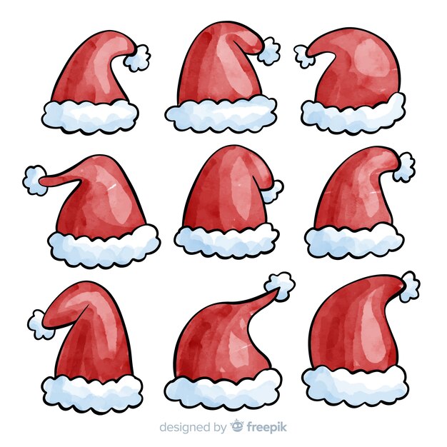 Santa's hat christmas collection in watercolor