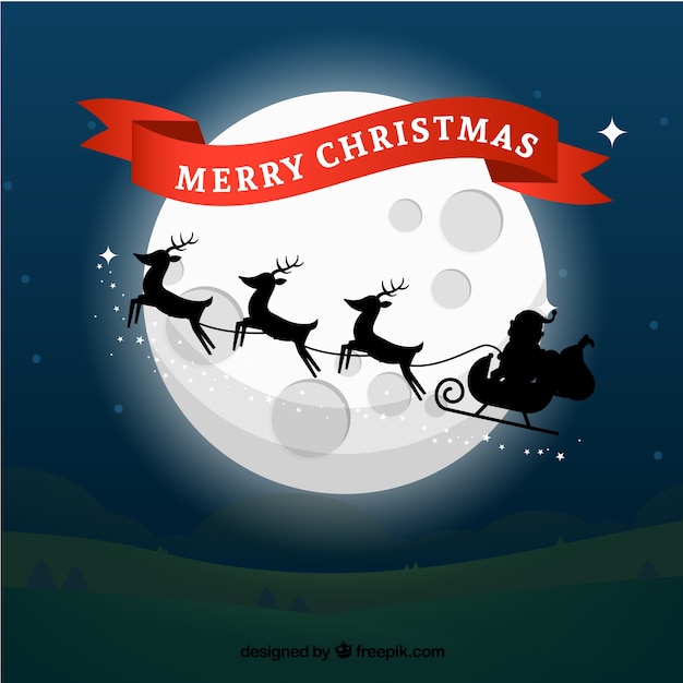 Free Vector santa sleigh moonlight