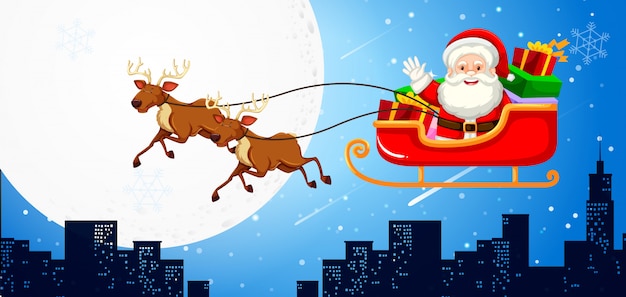 Santa in a sleigh with reindeers