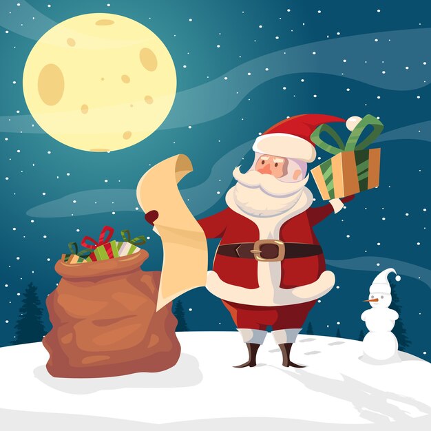 Santa With Gift Giving List Illustration