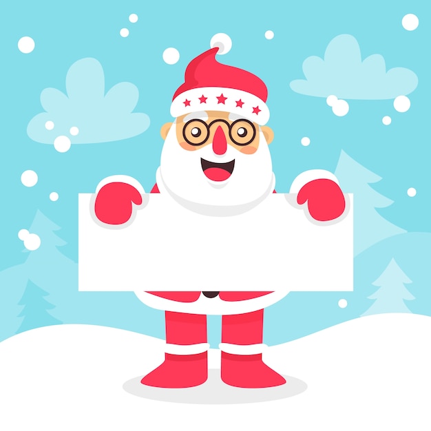 Free vector santa with glasses holding a blank banner for christmas