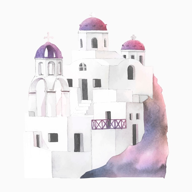 Free Vector santorini cycladic houses watercolor illustration