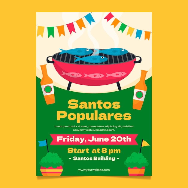 Santos populares hand drawn flat poster or flyer