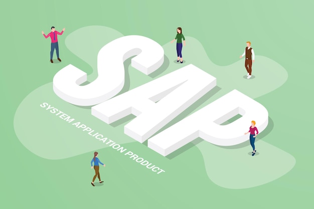 Free Vector sap system application product concept big text word and people around with modern isometric style