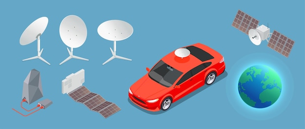 Satellite, earth, car and antennas