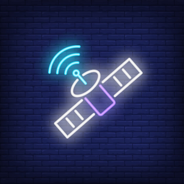 Free vector satellite and signal symbol neon sign