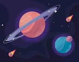 Free vector saturn and planets space scene