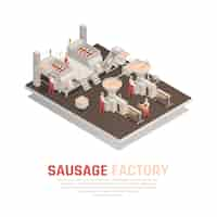 Free vector sausage factory isometric composition