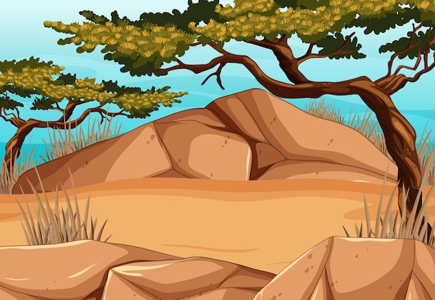 Free Vector savanna forest landscape with trees