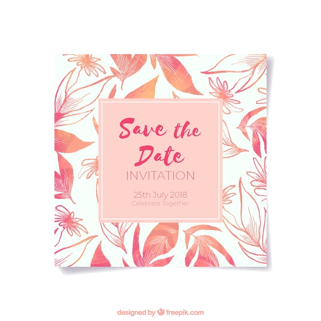 Save the date card invitation with plants