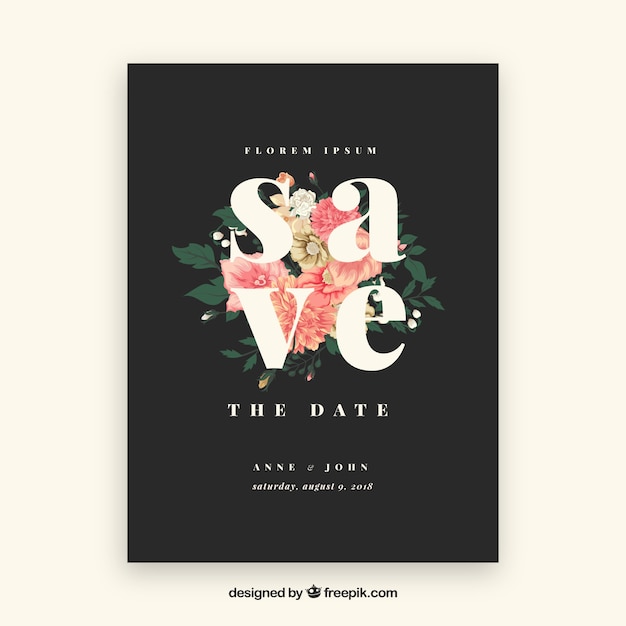 Save the date card with beautiful flowers