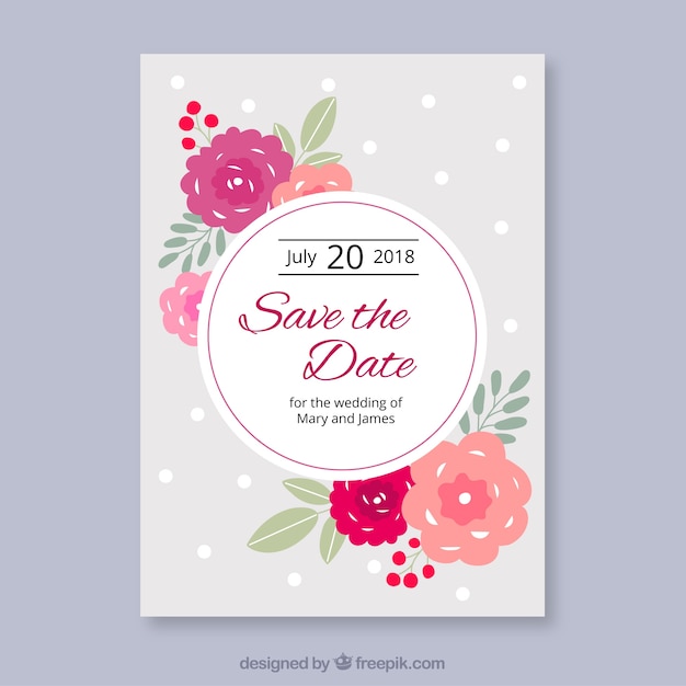 Save the date card with colorful flowers