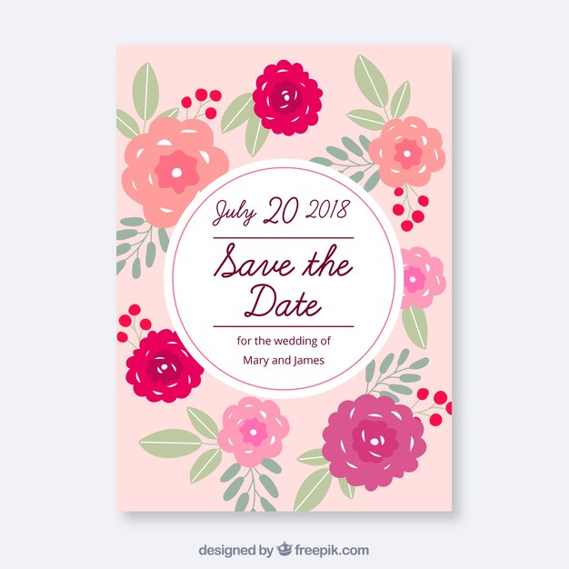 Save the date card with colorful flowers