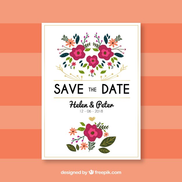 Save the date card with floral ornaments