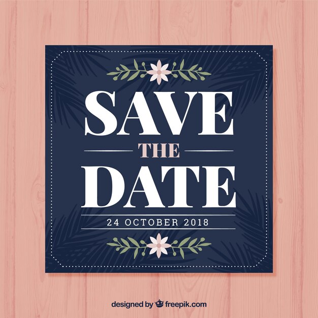 Save the date card with plants and flowers