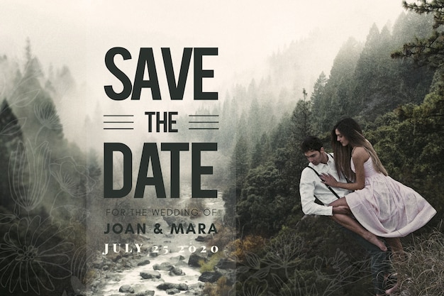 Save the date couple with amazing landscape