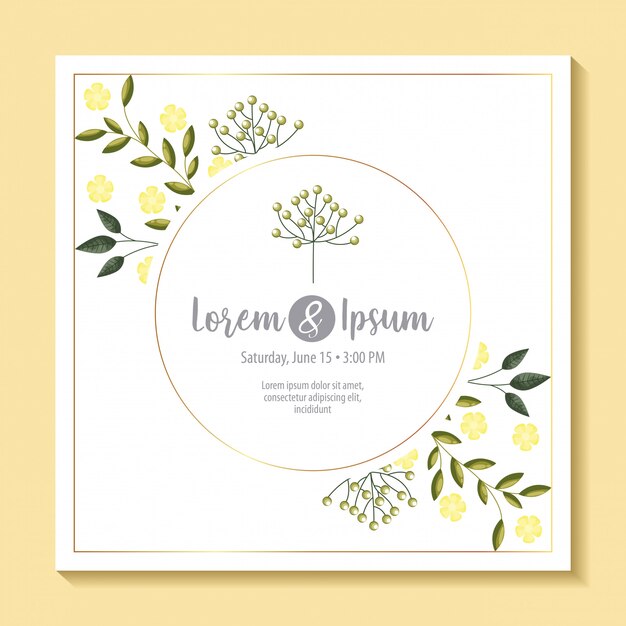 Save the date label with leaves foliage