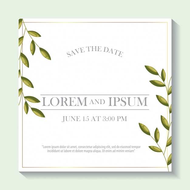 Save the date label with leaves foliage