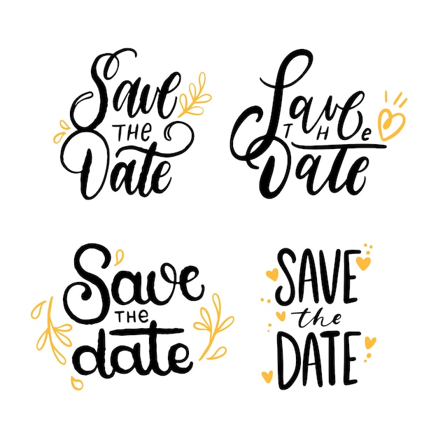 Save the date lettering collection with golden ornaments