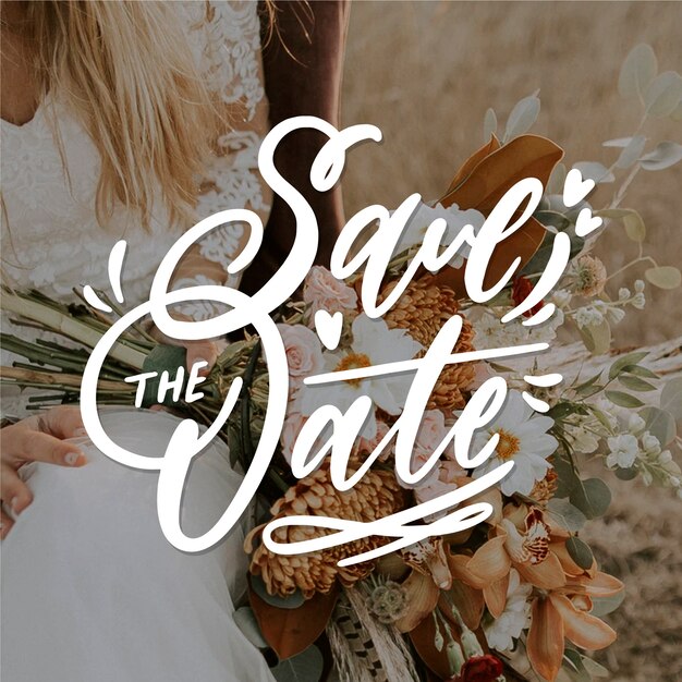 Save the date lettering with bride