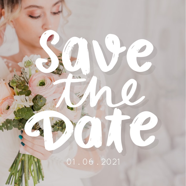 Save the date lettering with photo of bride