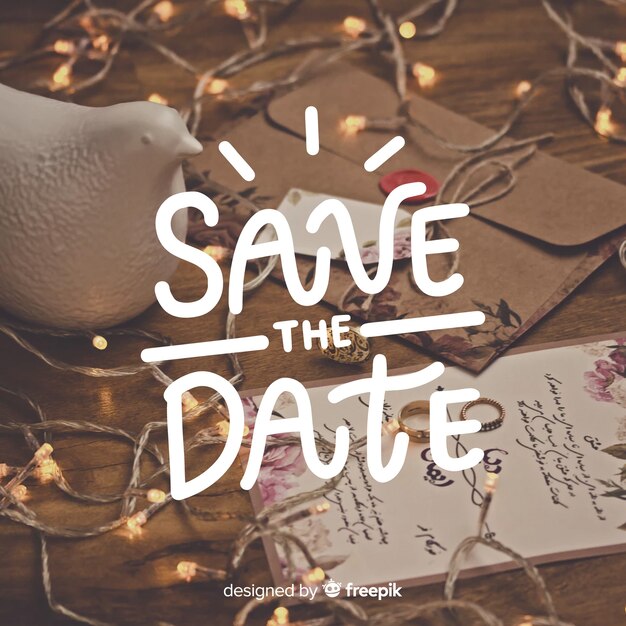 Free Vector save the date lettering with photo