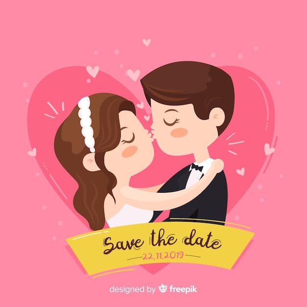 Save the date pink background with cute couple