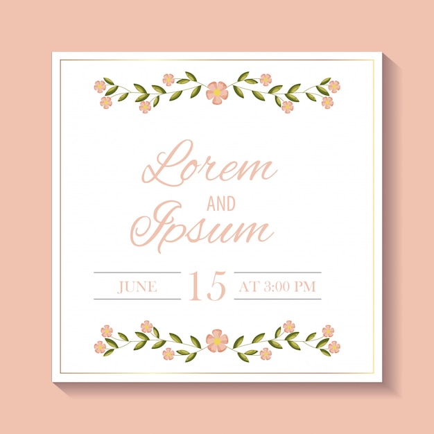 Save the date with flowers and foliage, card illustration