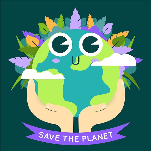 Save the planet concept with cute earth