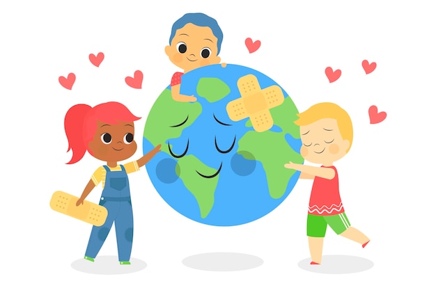 Save the planet concept with kids taking care of earth