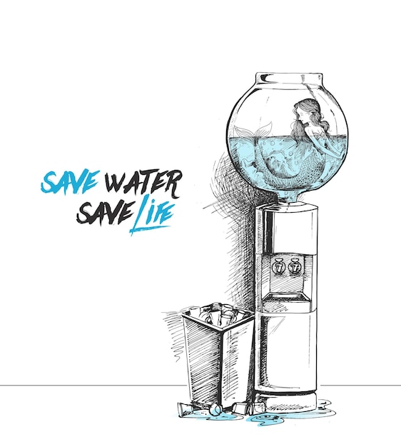 Free Vector save the water vector ecology concept hand drawn sketch vector illustration