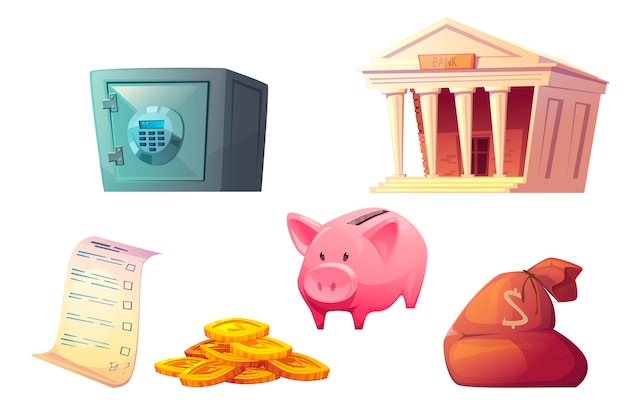 Free Vector saving money cartoon icon, piggy bank safe deposit