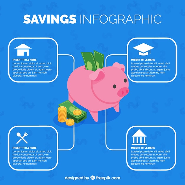 Free Vector savings infographic with piggy bank