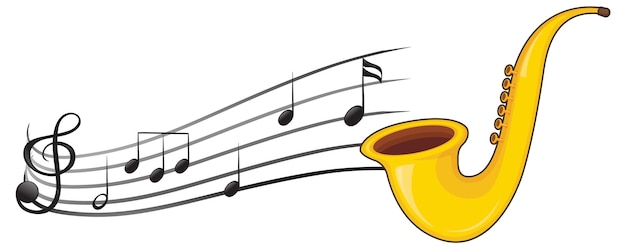 A saxophone with musical notes on white background