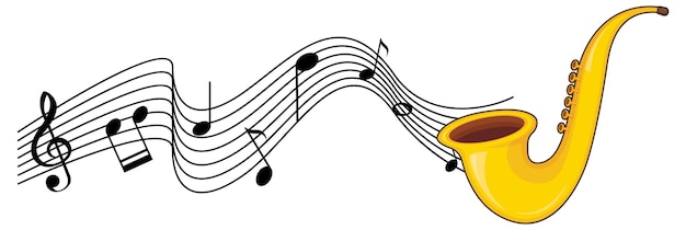 A saxophone with musical notes on white background