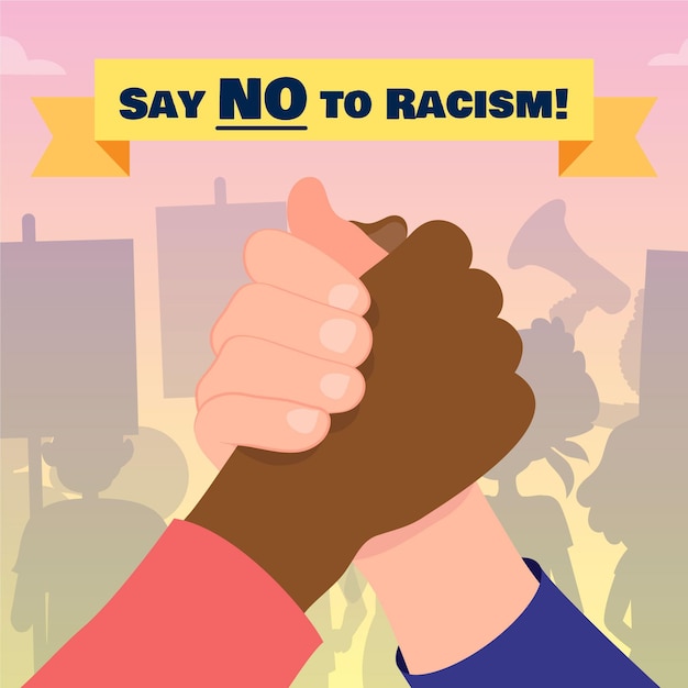 Say no to racism holding hands concept