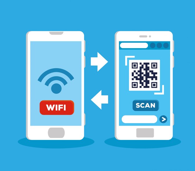 scan qr code with smartphones illustration design