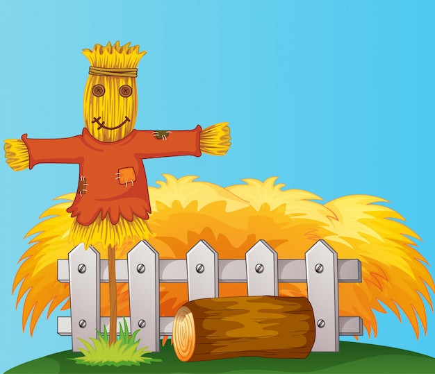 Free Vector scarecrow and straw cartoon style